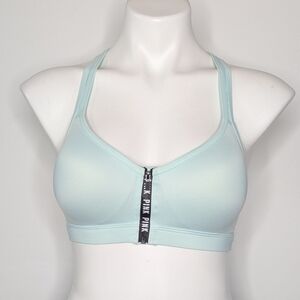 PINK Victoria's Secret Ultimate Push Up Light Blue Front Zip Strappy Bra M
